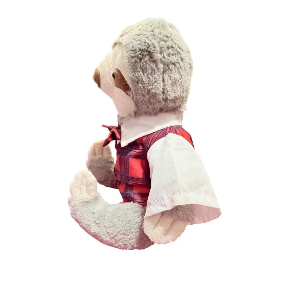 Build-A-Bear Workshop weighted Sloth‎ Plush Grey Dressed Plaid Vest Bow Tie 10in